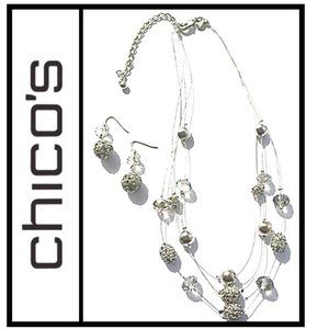 Silver Crystal Ball Necklace & Earrings Set